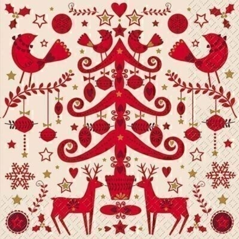 Christmas Napkins Tree and Reindeer Red Malmö by Stewo